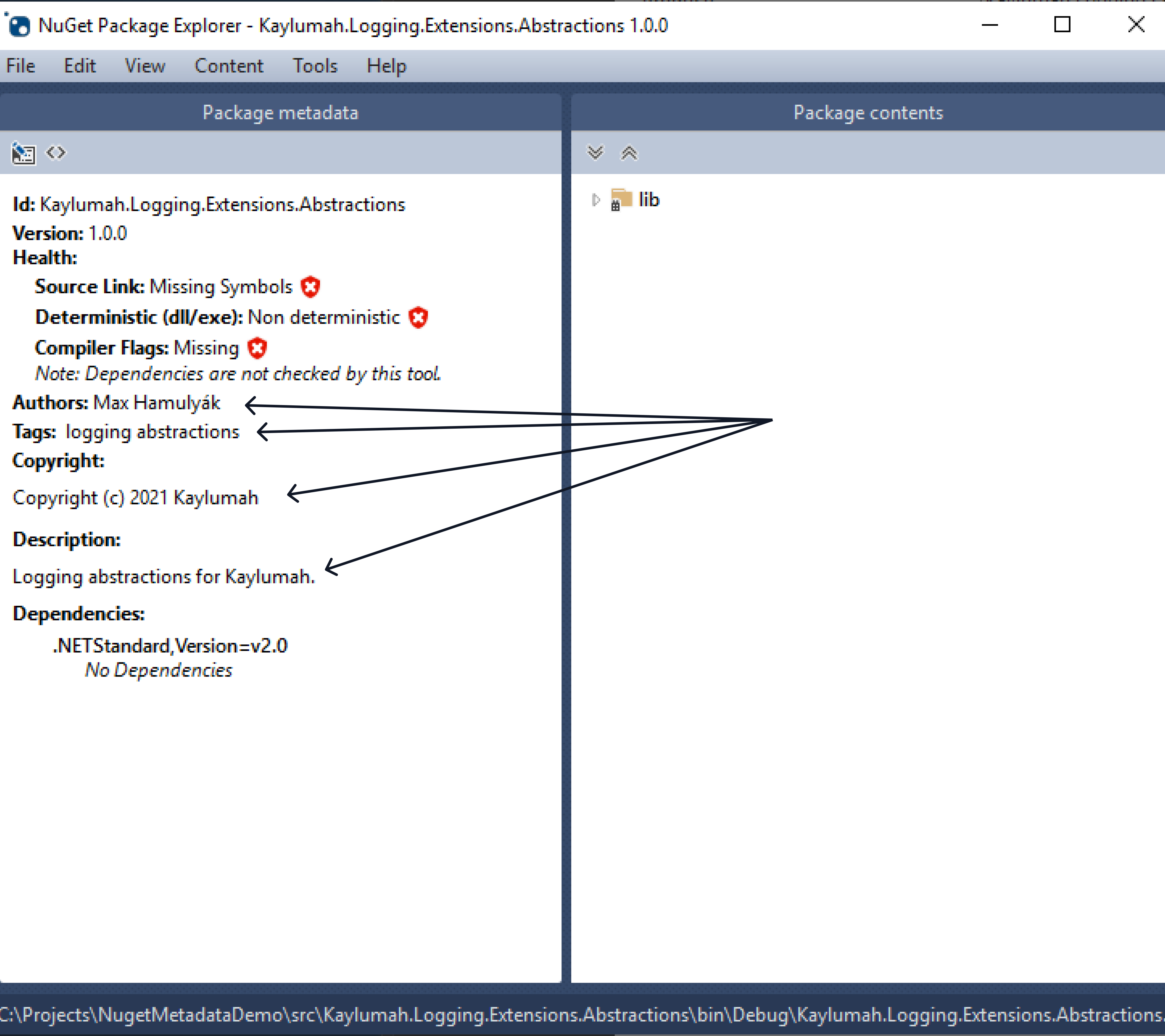 With Author Metadata in NuGet Package Explorer