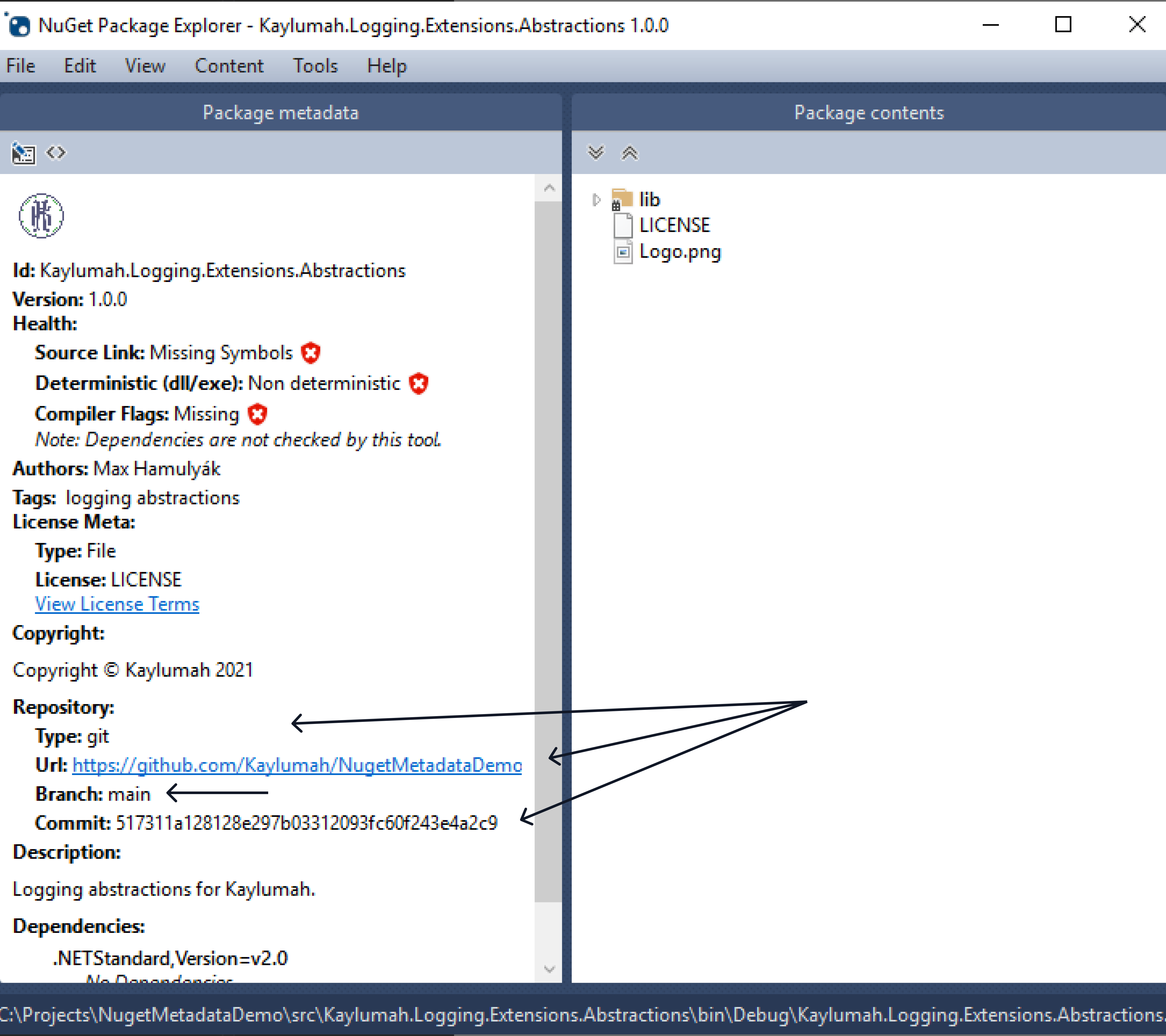 Repo Info in NuGet Package Explorer