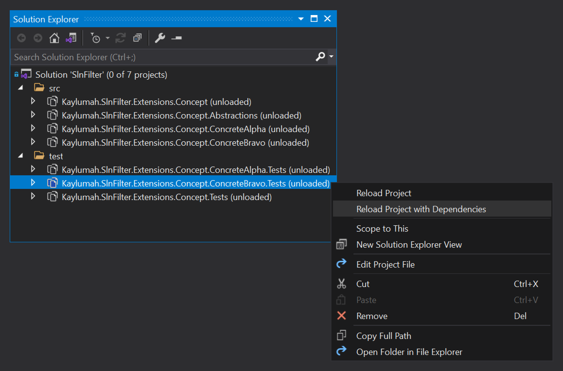 Visual Studio 2019 - Reload Project with Dependencies