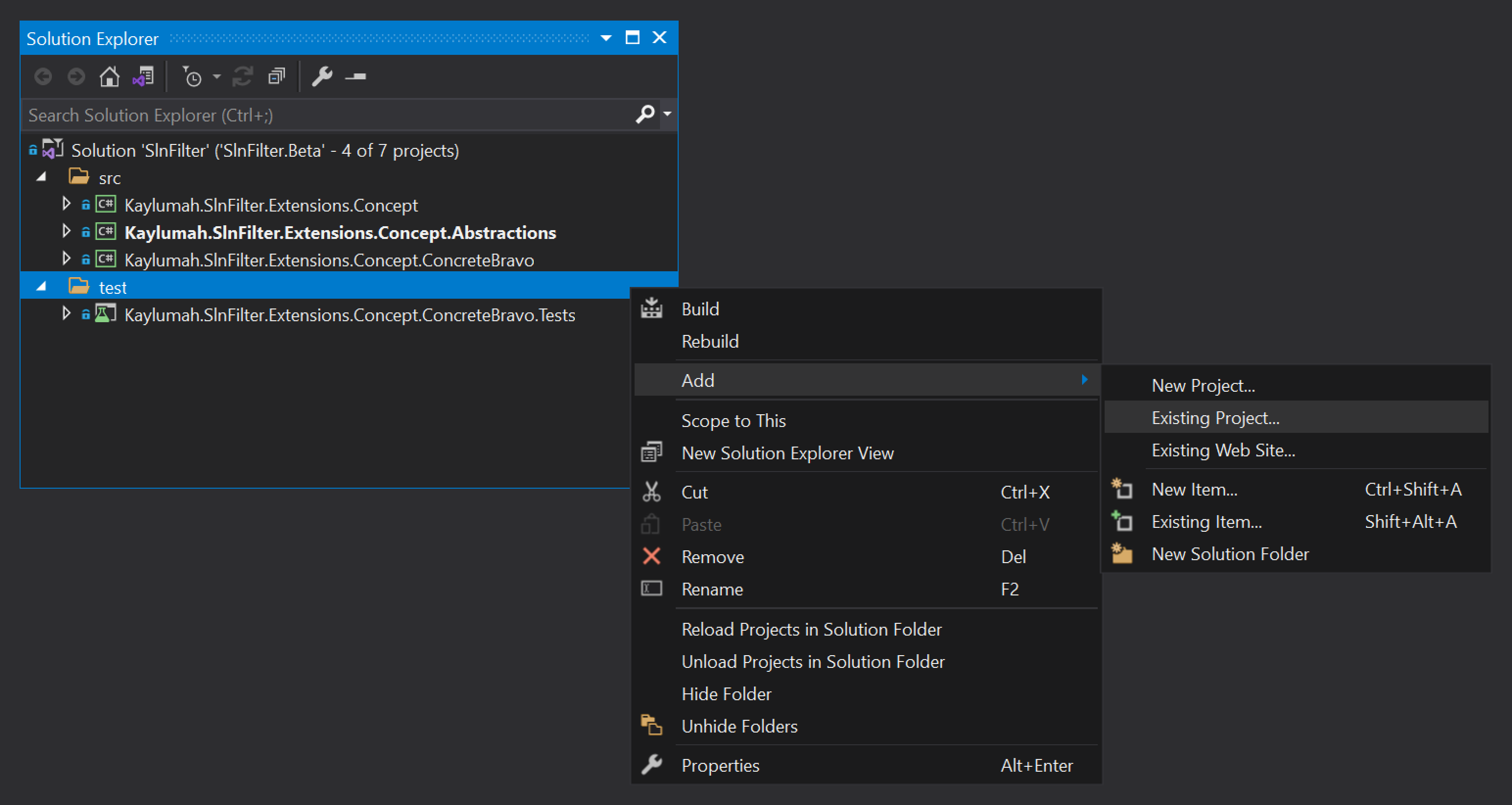 Visual Studio 2019 - Add Existing Project
