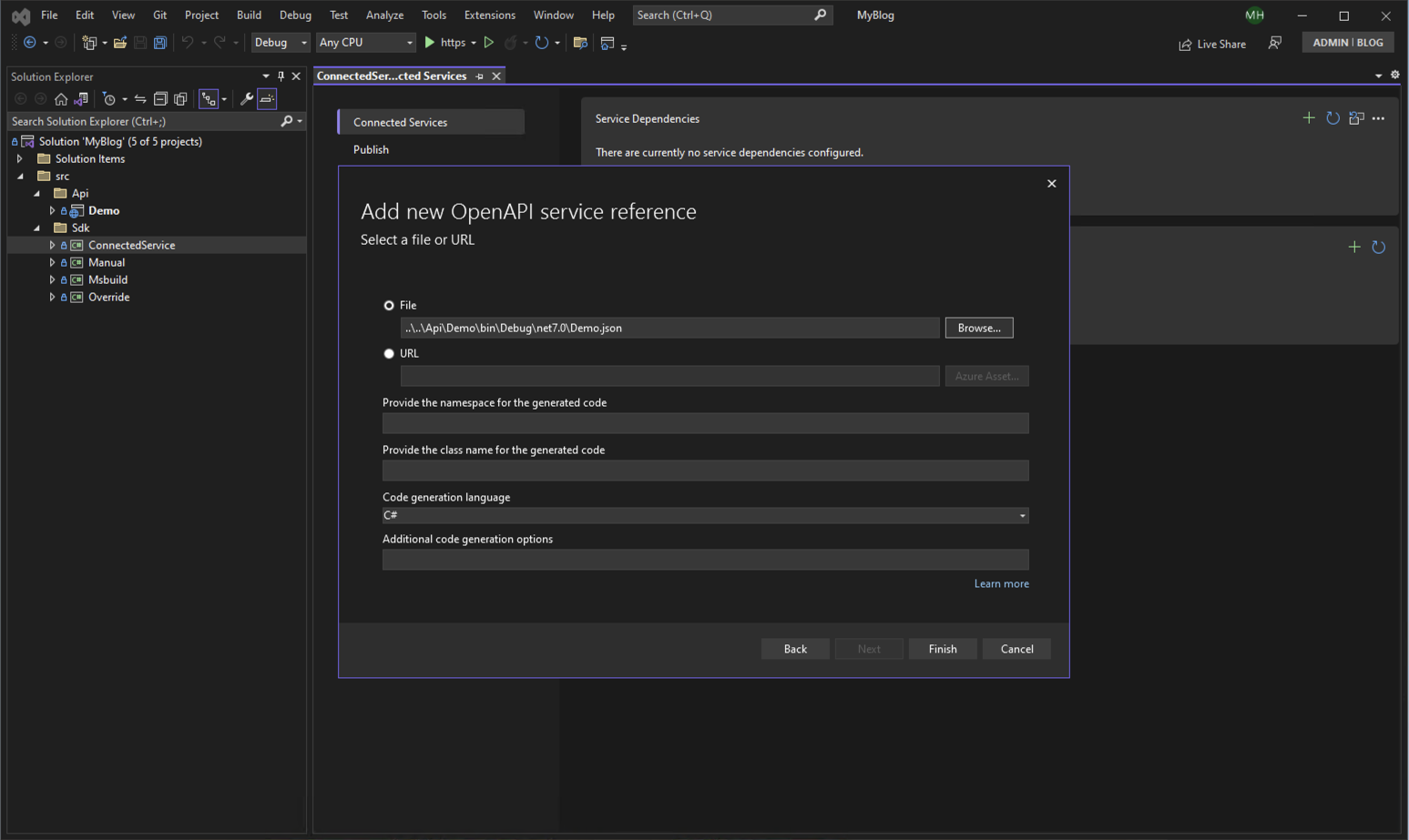 Microsoft Visual Studio - Add service reference OpenAPI